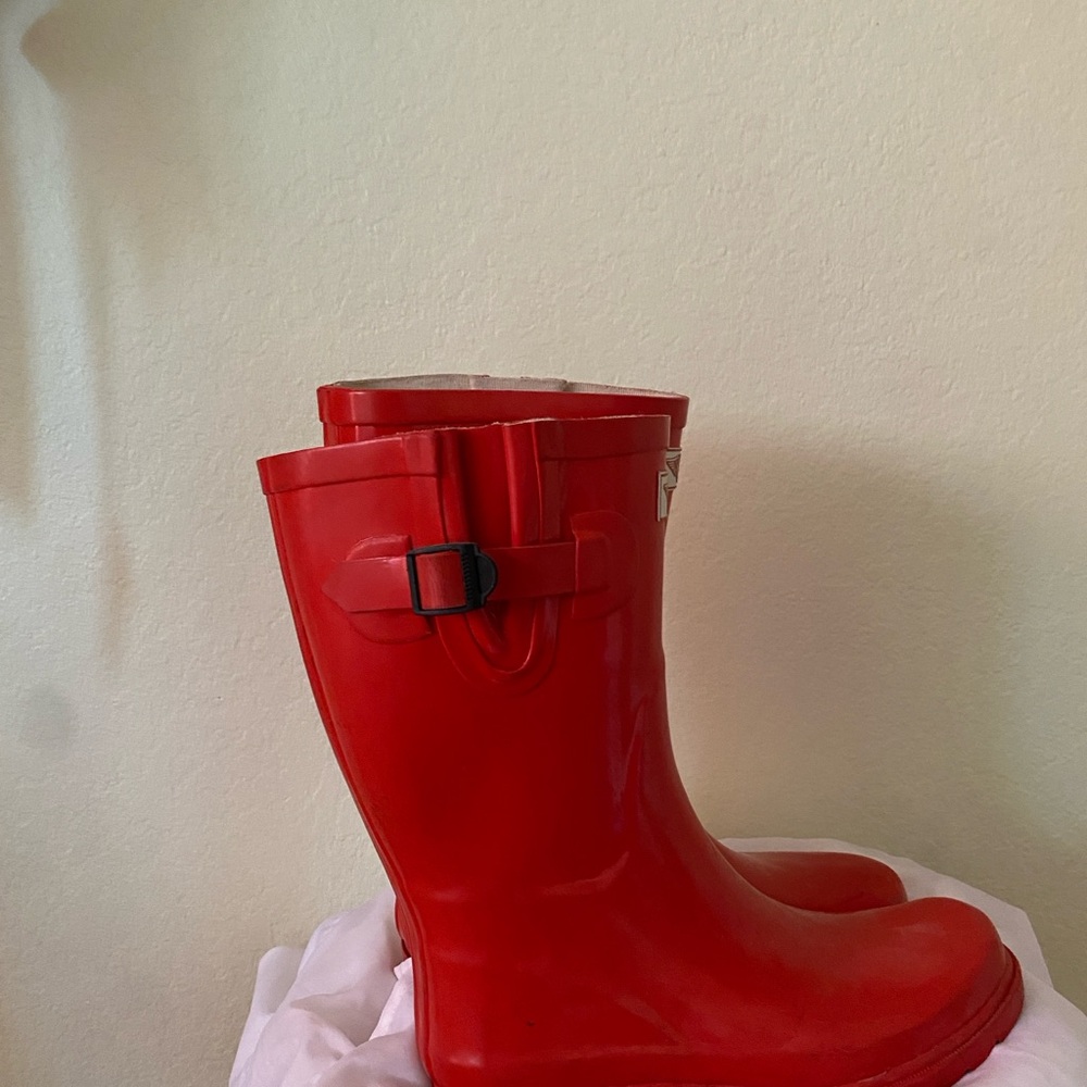 Red Rain Boots with Buckle Detail